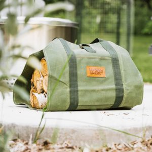 Firewood Carrier on patio with Solo Stove